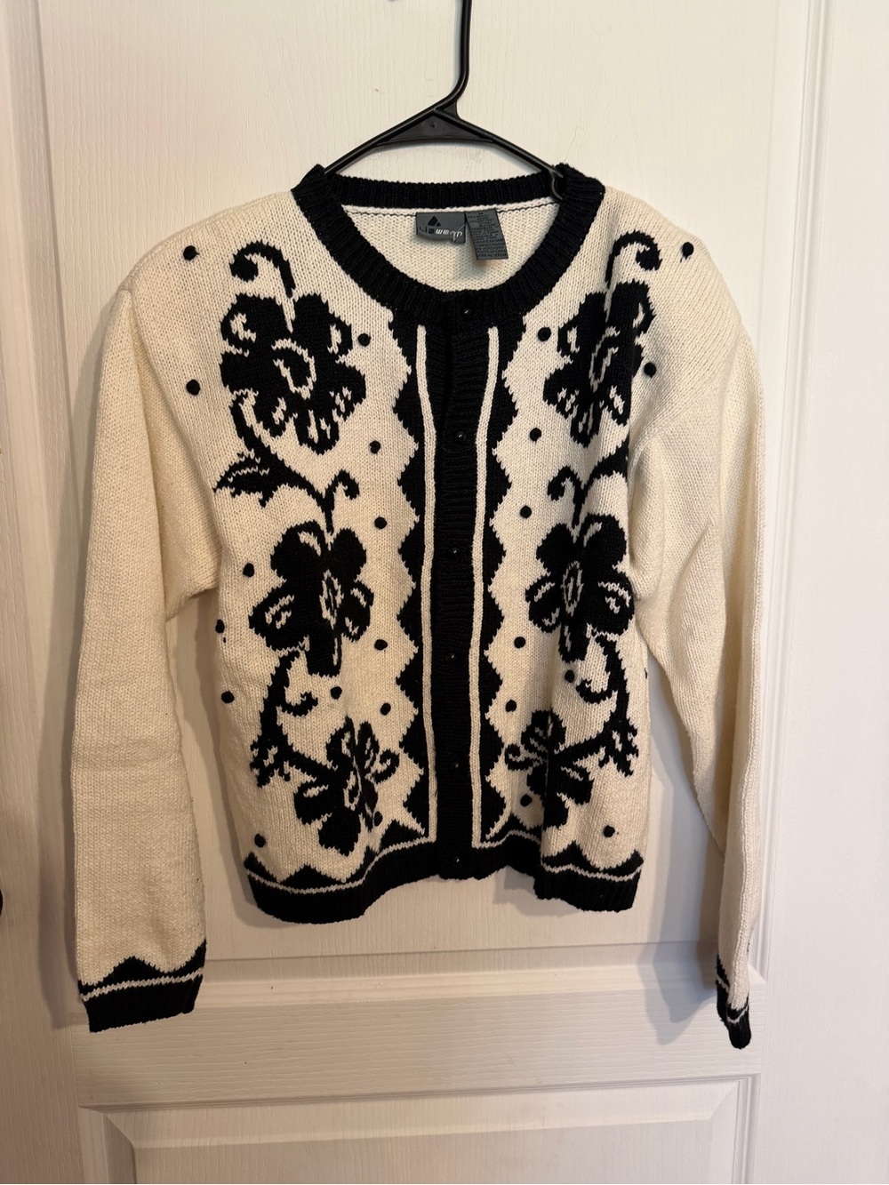 Liawear Vintage Floral Knit Cardigan Black White Grandpa Cottagecore Sweater M